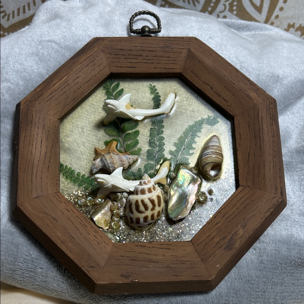 Octagonal Wooden Frame with Seashell Art